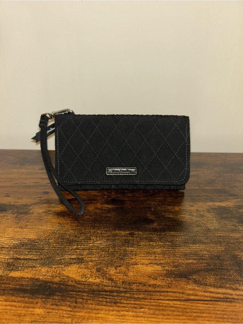 Vera Bradley Black Quilted Wristlet Wallet with Wrist Strap